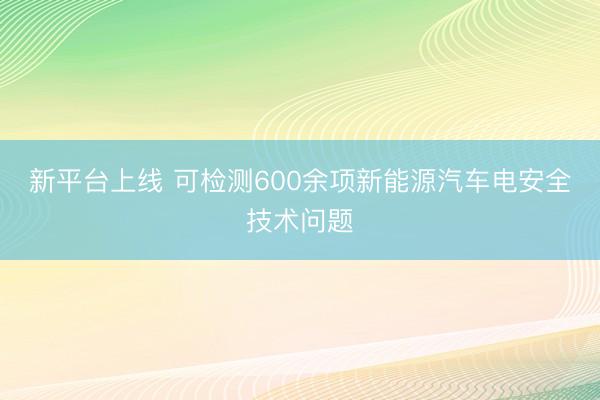 新平台上线 可检测600余项新能源汽车电安全技术问题