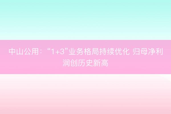 中山公用：“1+3”业务格局持续优化 归母净利润创历史新高