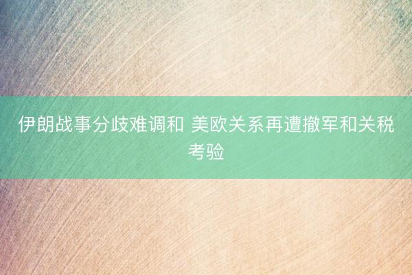 伊朗战事分歧难调和 美欧关系再遭撤军和关税考验