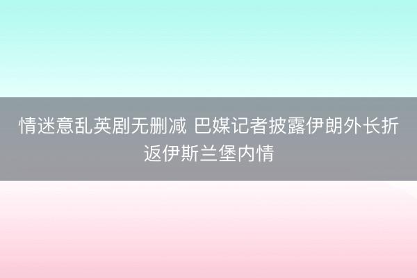 情迷意乱英剧无删减 巴媒记者披露伊朗外长折返伊斯兰堡内情