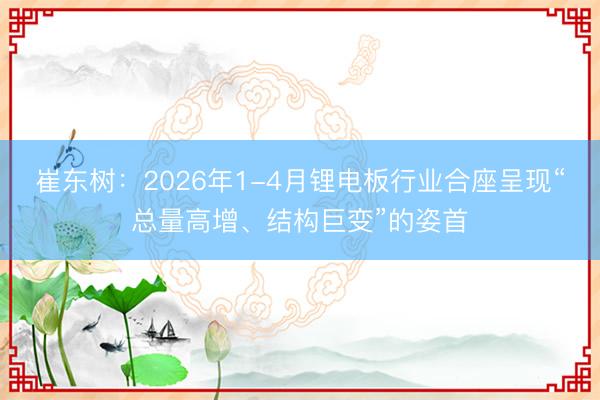 崔东树：2026年1-4月锂电板行业合座呈现“总量高增、结构巨变”的姿首
