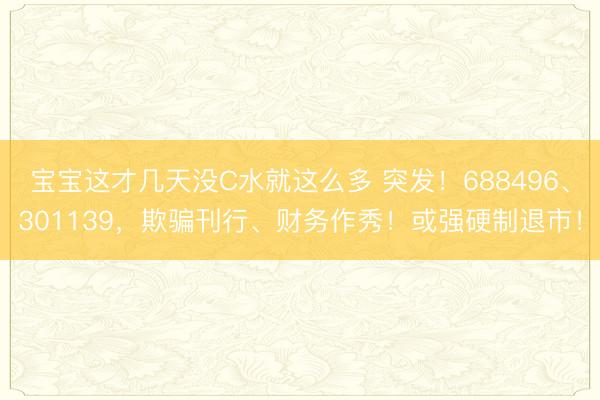 宝宝这才几天没C水就这么多 突发！688496、301139，欺骗刊行、财务作秀！或强硬制退市！